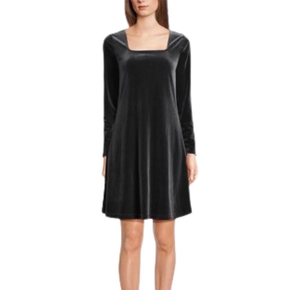 Lands’ End Velvet Square Neck Swing Dress Womens M 10-12 Witchy Goth